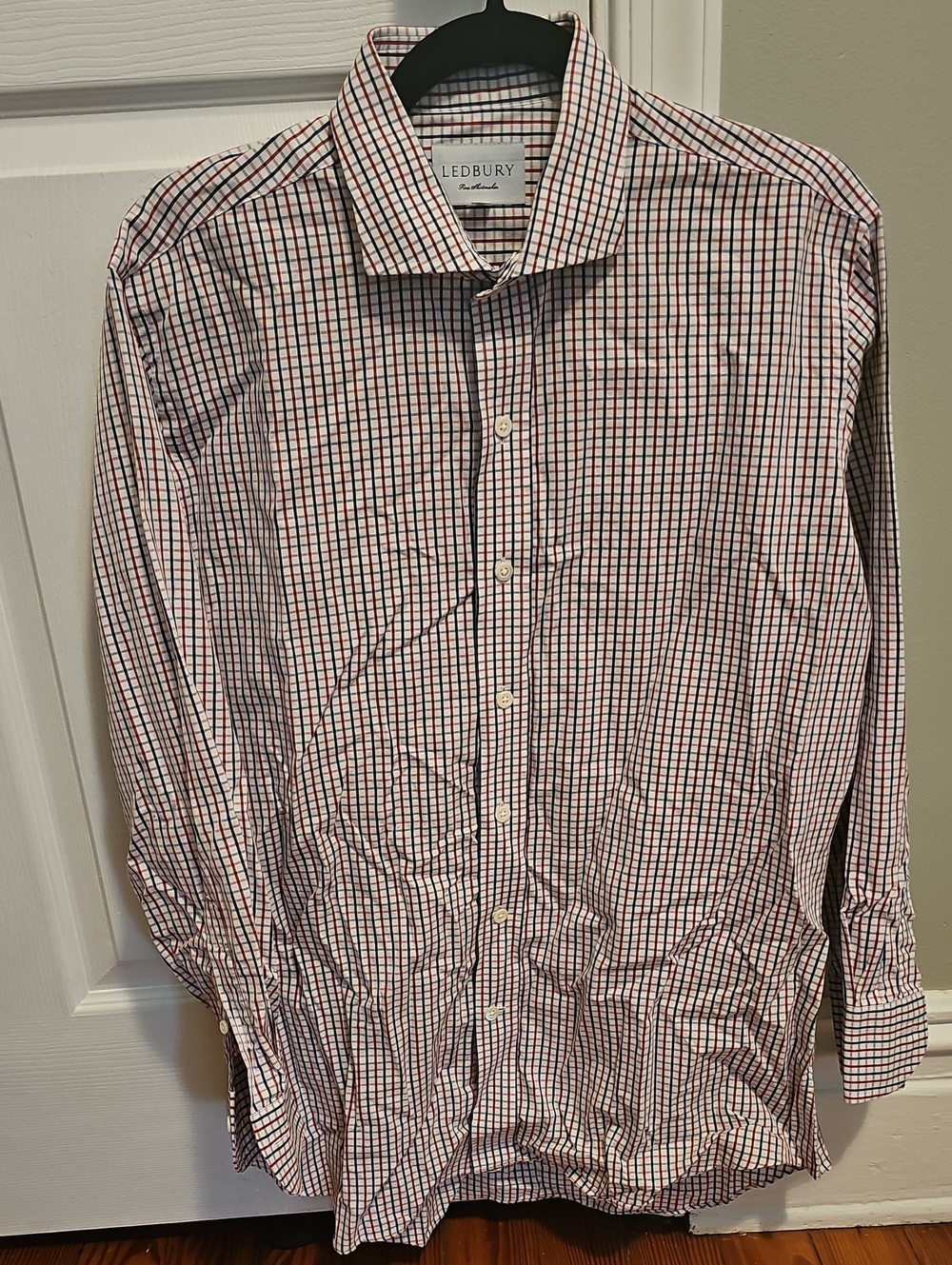 Ledbury Red & Blue Checked Spread-Collar Dress Shirt